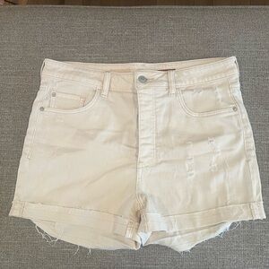 Pilcro Anthropology Cream Distressed Rolled-Hem Jean Shorts